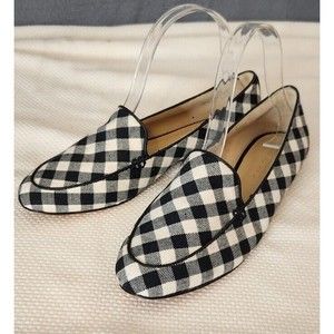 Talbots Ryan Loafer Flat Buffalo Tartan Plaid Loafers Flats Black White‎ Sz 6.5M